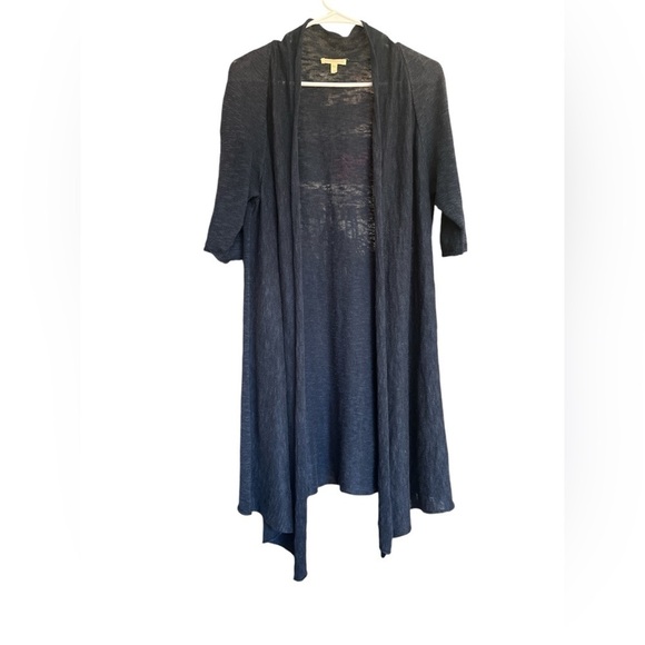 Eileen Fisher short sleeves drape front linen cardigan blue size medium - Picture 1 of 10